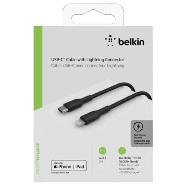 BELKIN BOOST CHARGE USB-C CABLE WITH LIGHTNING CONNECTOR 2M | BRAIDED BLACK
